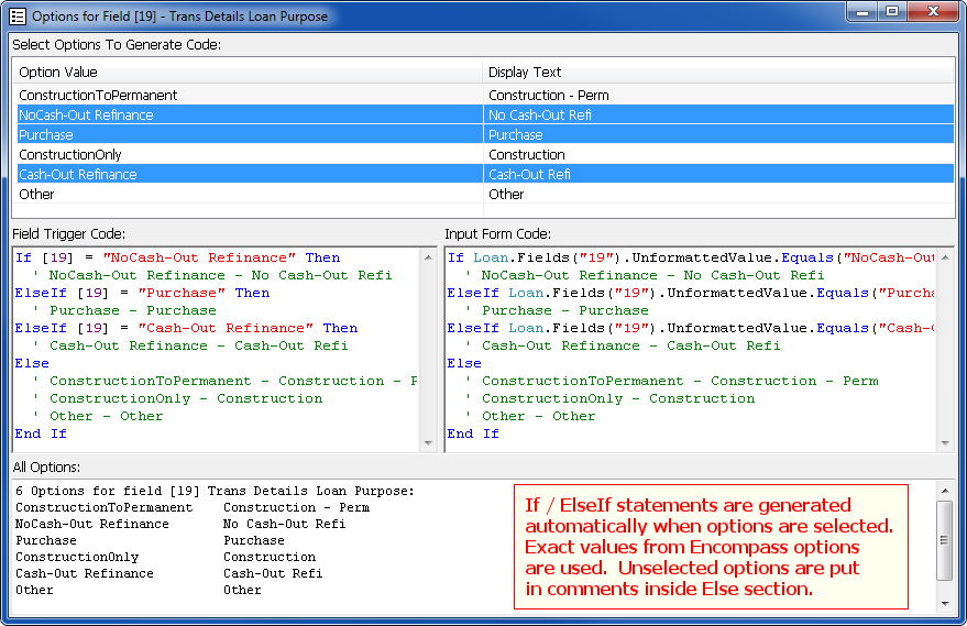Field Explorer for Encompass360 - Field Option Enumeration And Code Generator